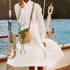 TORY BURCH - Scalloped white cotton shirtdress - Size 12